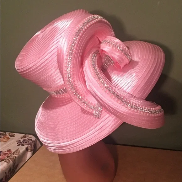New CHARM NY EXOTIC CLASSY PINK HAT w SPARKLING RHINESTONES